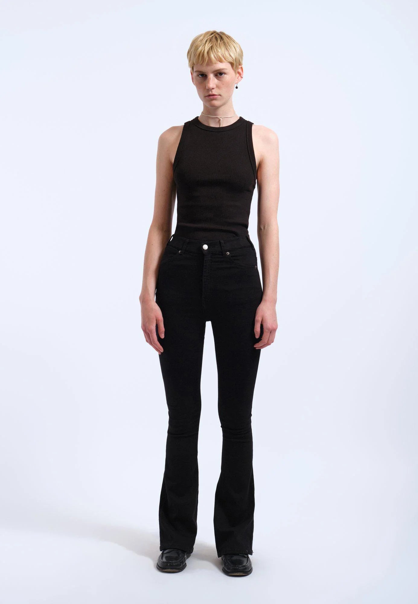 Black denim flare jeans discount