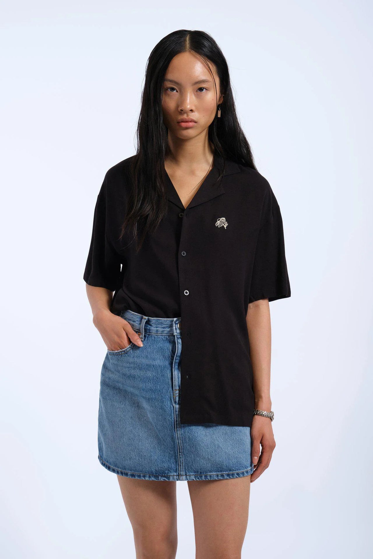 Madi Shirt - Black YLW Embroidery
