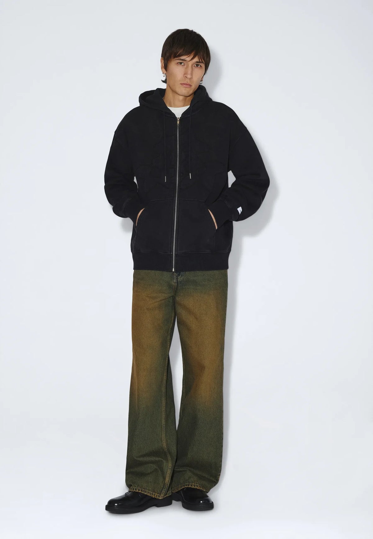 Aiden Zip Hoodie - Washed Black Patch