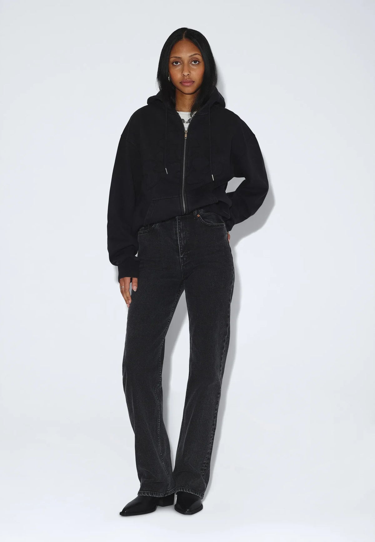 Aiden Zip Hoodie - Washed Black Patch