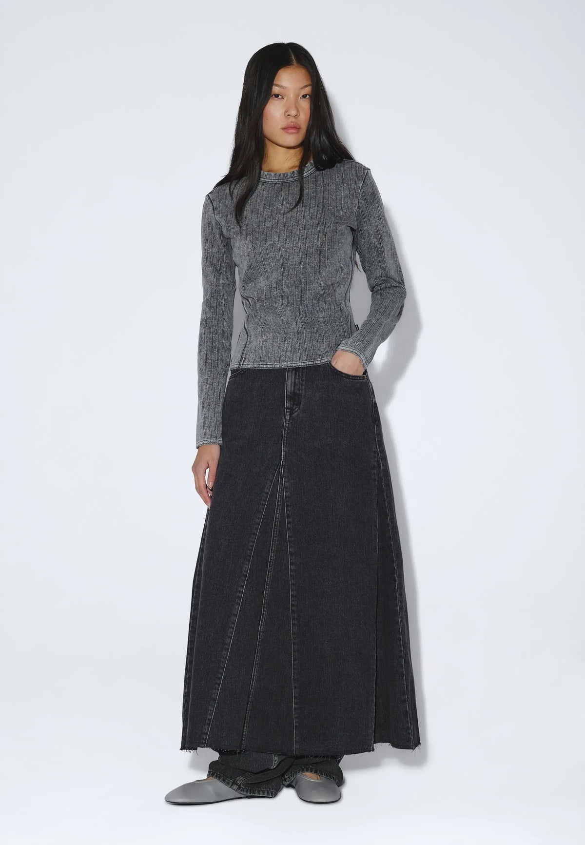 Stella Seam Rib Top - Washed Grey